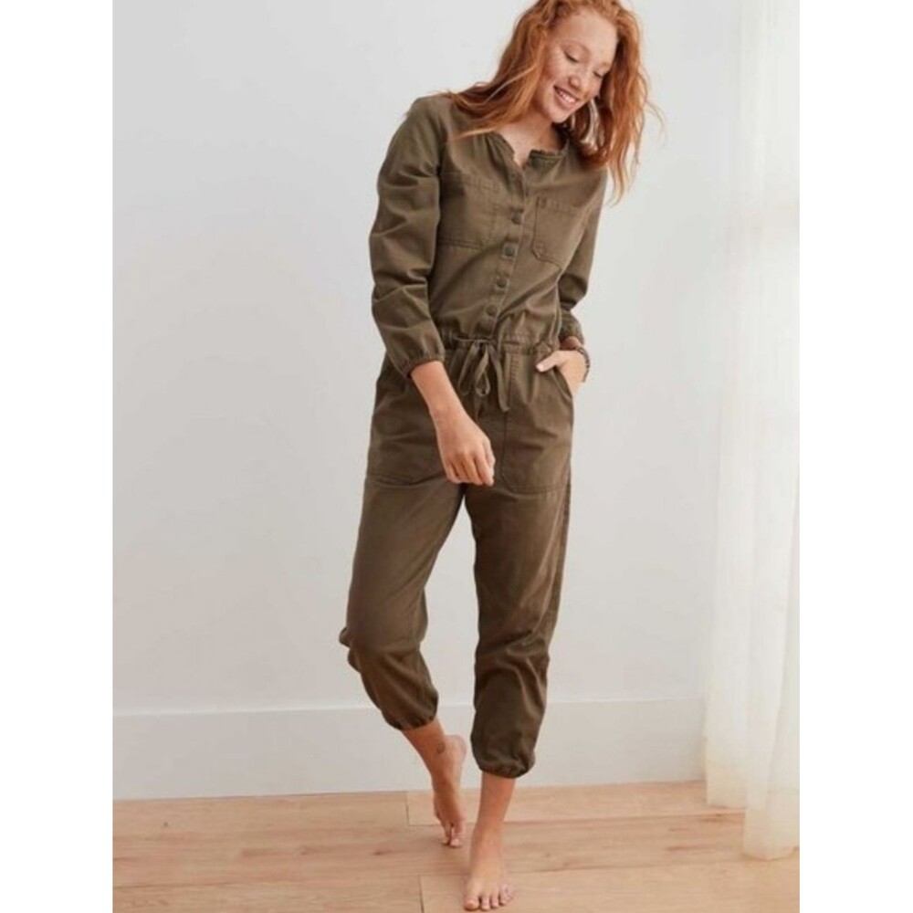 Aerie Softest Utility One Piece Jumpsuit - Olive Green - Size Medium 100% Cotton